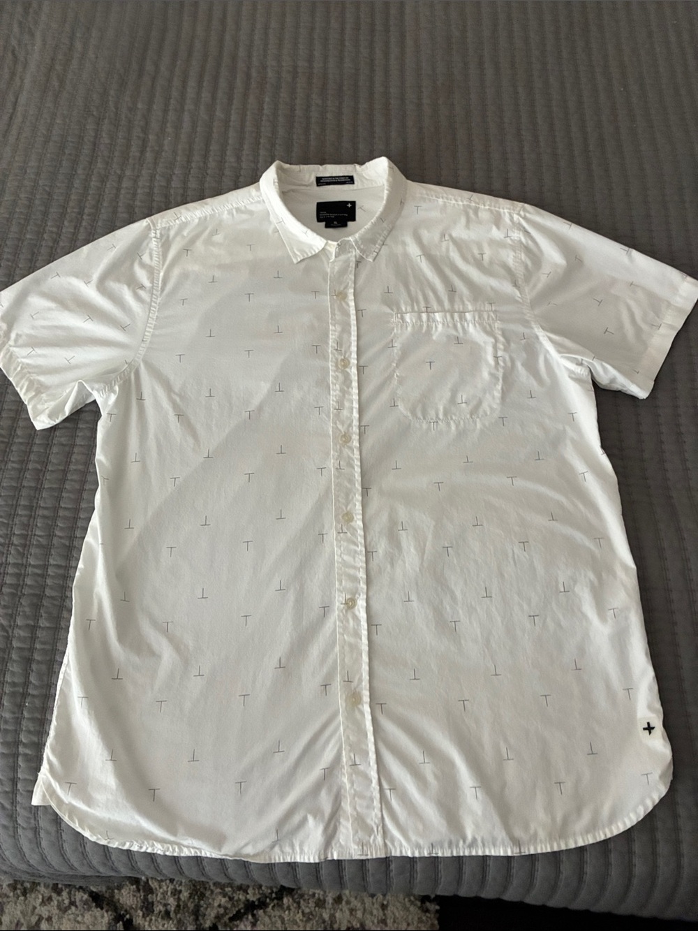 Tavik White Short-Sleeve Button-Down Shirt with Subtle Micro Print